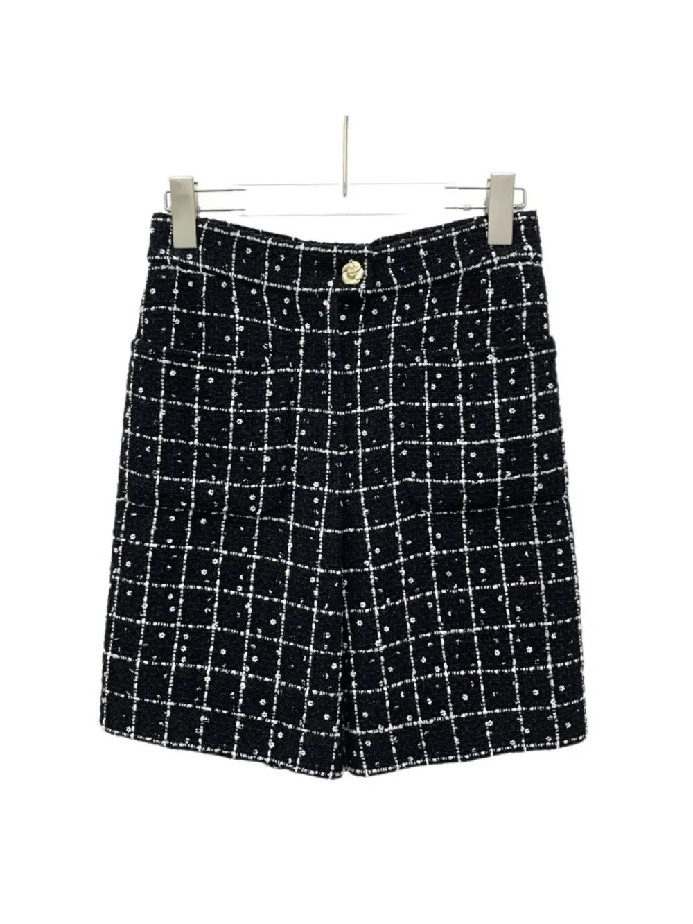 Chanel 23K Black Check Wool Tweed Straight Casual Shorts